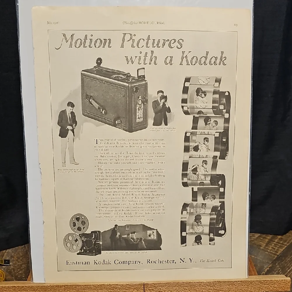 Kodak Motion Picture Camera Advertisement - Black and White - 1926